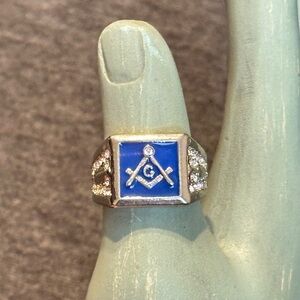 Men’s Master Mason Blue Lodge Square & Compass G Ring, Sz 9